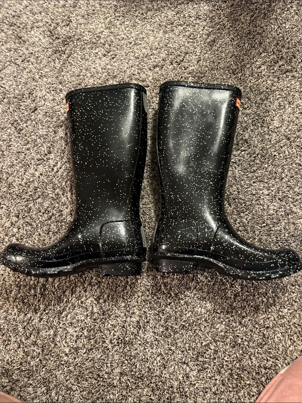 Hunter Kids Black Glitter Tall Rain Boots size 4 NWOT